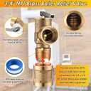 30 PSI Pressure Relief Valve with 3/4 NPT Female Thread Pipe Adapter, 3/4 NPT Brass Boiler Relief Valve with PTFE Thread Seal Tape for Hot Water and Cold Water Systems