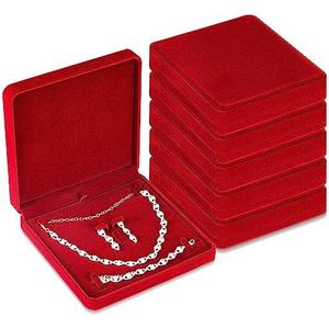 Yinkin 2 Pcs Velvet Jewelry Set Box Jewelry Display Case Earring Ring Bracelet Necklace Gift Box Pearl Necklace Storage Case for Mother's Day Wedding Travel Anniversary(Red)
