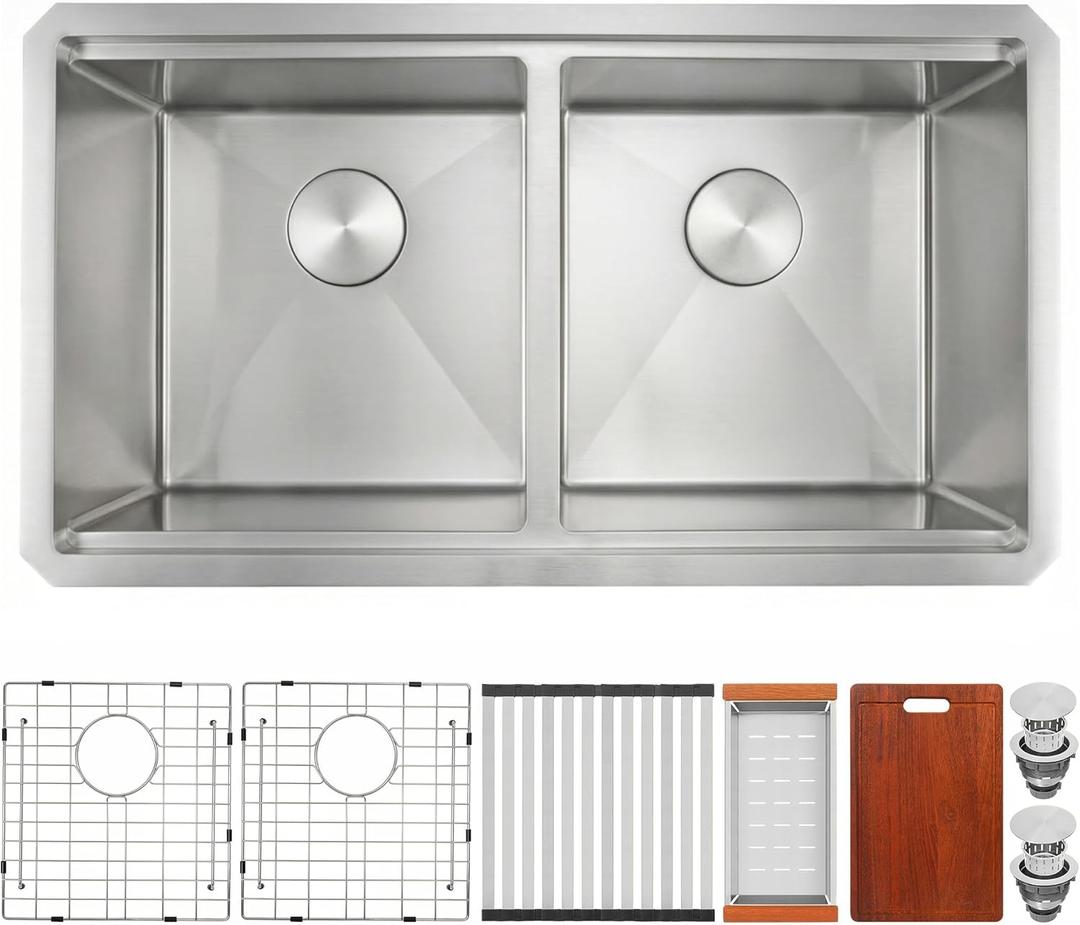 MILOSEN 30''x18'' Double Bowl Undermount Kitchen Sink, T304 Stainless Steel 50/50 Workstation Sinks with 10'' Deep Basins & Custom Accessories, Large Handmade Sinks, Modern & Stylish Design
