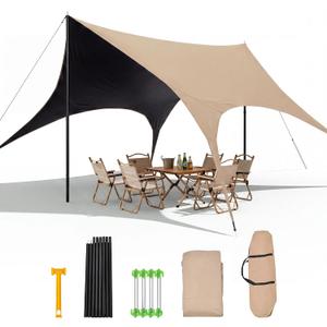 10x13 FT Camping Tarp with Poles, Waterproof Sun Shelter with UPF 2000+