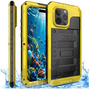 Marrkey Waterproof Case for iPhone 16 Pro Max, Heavy Duty Durable Metal Full Body Built-in Screen Protection Case Shockproof Dustproof Rugged Military Grade Defender for iPhone 16 Pro Max - Yellow