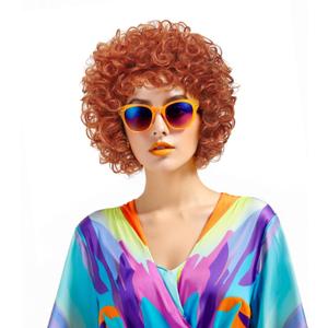 Women's Short Orange Red Curly Wig, Anime Cosplay Wig for Adult, Soft Breathable Heat Resistant Synthetic Hair Wig for Party Costume (Orange)