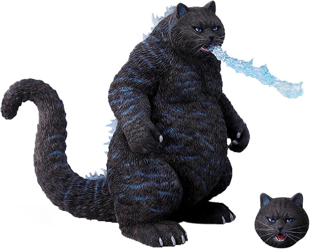 MMOS X JXK Catzilla Figurine for Collection, Gorillas Cat Statue Durable Polyresin with Intricate Details, Catzilla Sculpture Art Funny Cat Gift for Animal Lovers (Black)