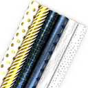 Hallmark Bulk Wrapping Paper Rolls for Birthday, Wedding, Graduation  Blue Metallic Gift Wrap Paper (Set of 6 Rolls: 180 Square Feet Total) Silver Stars, Gold Dots, Stripes, Navy