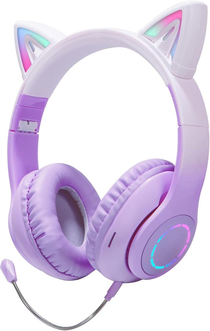 Cat Ear Headphones, Tokani Kids Bluetooth Headphone with Microphone,Foldable Comfortable and Adjustable Wireless/Wire Over Ear Headset for Girls Teenagers and Adults