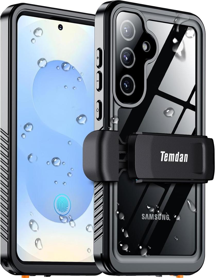 Temdan Compatible with Samsung Galaxy S25 Case Waterproof with Belt Clip Holster, Built-in Lens & Screen Protector Military Grade Shockproof Dropproof IP68 Underwater Full Body Phone Case