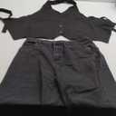 Fisoew Women's Two Piece Denim Set Button Down Backless Tank Top and Wide Leg Jeans 2 Piece Outfit Suits (Black)