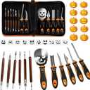 Pumpkin Carving Kit  Professional Heavy Duty Stainless Steel Pumpkin Carving Tools Set with Stencils and Carrying Case for Halloween Pumpkin Lantern Decorations