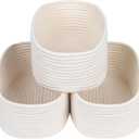 CubesLand Off White Small Storage Baskets for Shelves, Closet Organization Storage Bins Empty Gift Basket Baby Nursery Woven Baskets for Organizing, Rectangular Clothes Closet Shelves Baskets 3 Packs