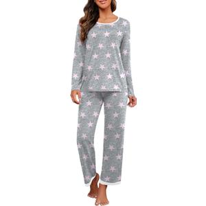 PrinStory Women's Pajama Set Long Sleeve Sleepwear Ladies Soft Pjs Lounge Set 2026 (Large, Pink Star)