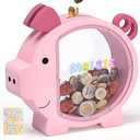 Wooden Piggy Bank for Kids Cute Money Bank for Boys and Girls Clear Wood Money Box Personalized Saving Money Jar, Creative Present for Children Birthday Christmas & Decor (Pink, Standard)