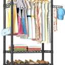 Heavy Duty Clothes Rack Rolling Garment Rack,3 Tier Adjustable Wire Shelving Clothing Racks for Hanging Clothes with Hanger Rod&Side Hooks,Freestanding Wardrobe Storage Rack Metal Portable Closet (3-Tier with 1 Rod(15.75"D x 23.5"W x 72.45"H), Black,Medium-Single Rod)