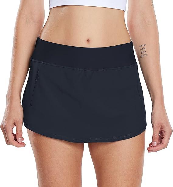 Willit Womens Swim Skirt Athletic Bathing Suit Skorts Skirts Swimsuit Bottoms with Zipper Pocket, Size S, Blue