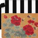Duraaamo 2 Pcs Geranium Welcome Doormat Red Flower Hello Spring Doormat Black & White Stripe Mat Front Door Decoration with Non-Slip Backing Rug for Housewarming Gift Kitchen Indoor Outdoor