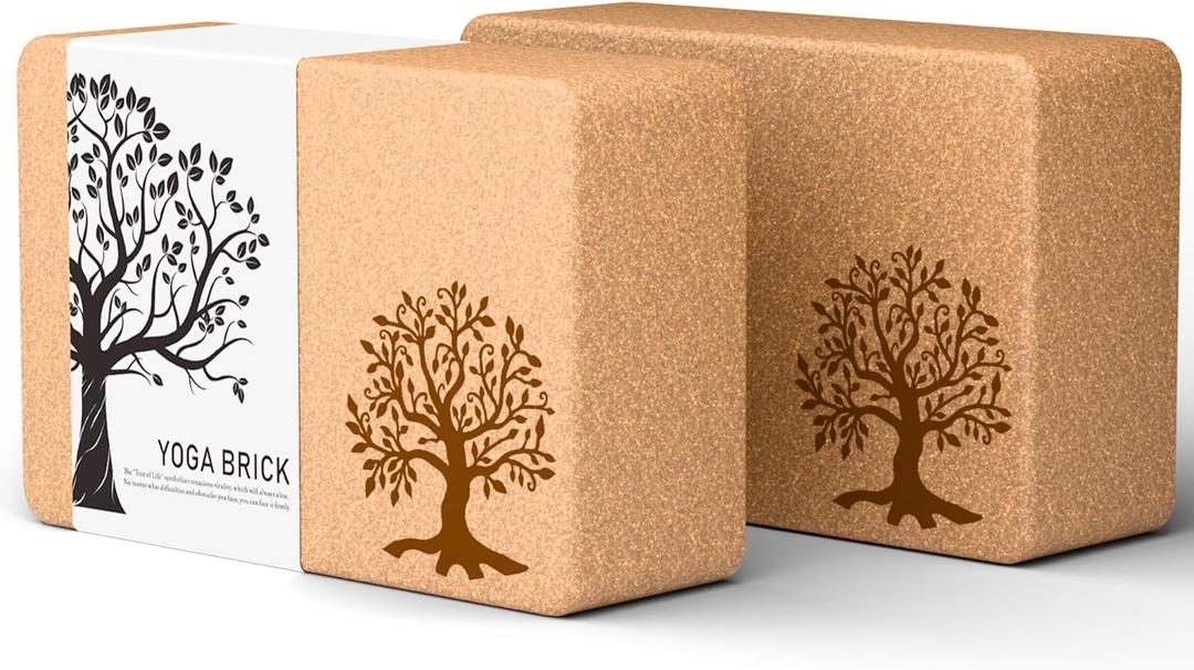 Cork Yoga Blocks 2 Pack Set, Natural Cork Soft Non-Slip Yoga Blocks, High Density & Eco Friendly Yoga Accessories for Women| Men, Ideal for Yoga, Pilates, Stretching and Toning