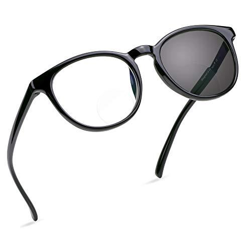 LifeArt Bifocal Reading Glasses, Transition Photochromic Dark Grey Sunglasses, Oval Frame, Computer Reading Glasses, Anti Glare (Black, +0.00/+2.50 Magnification)