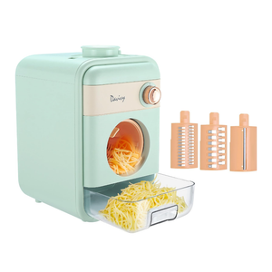 Davivy Electric Cheese Grater,Automatic Rotary Cheese Grater with Container, Salad Maker with 3 Interchangeable Stainless Steel Blades,Built-in Storage Drawer,Large Chute,Quiet Motor,Celadon Green