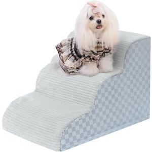 Dog Stairs Ramp for Couch 15.7" H, 3-Step Pet Stairs for Small Dogs with High Density Foam, Dog Slope Stairs with Durable Non-Slip Bottom for Puppy Grey