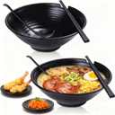 TEQKON (Set of 2) Unbreakable Japanese Style Ramen Bowl with Chopsticks Spoon & Dipping Bowl Saucers, Large Black Matte Melamine Bowls for Pho Thai Miso Udon Soup Noodles, Asian Food & Wonton