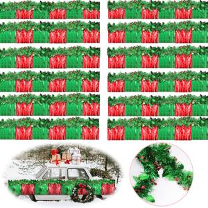 24 Pcs Christmas Parade Float Decorations Including 12 Pcs 9.9 ft Red Green Metallic Foil Fringe and 12 Pcs 9.9 ft Tinsel Garlands for Christmas Party Car Decorations