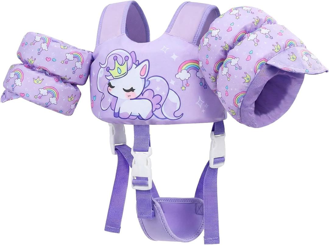 Gogokids Puddle Float Jumper,Toddler Swim Vest Kids Secure Pool Floats, Toddler Floaties w/Water Wings, Swimming Jacket Pool Beach Water Play for Kids Swimmies Children Boy Girl, E-Purple Unicorn, Fit 2-6 Years, 33-66 Pounds