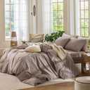 MooMee Bedding Duvet Cover Set 100% Washed Cotton Linen Like Textured Breathable Durable Soft Comfy (Heathered Mauve Brown, Queen 90"x90")