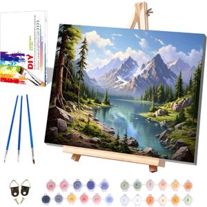 Landscape Paint by Numbers for Adults with Framed Canvas-with Wooden Easel,Scenery Paint by Number on Canvas,DIY Acrylic Oil Painting Kits with Brushes Nice Gift Box for Home Wall Decor(16x20inch) (16*20inch, DKMT0091)