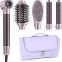 MESCOMB Dual Voltage Hair Dryer Brush for Travel, 5 in 1 Air Styler with High-Speed Blow Dryer, Anti-Frizz, Compact, 100V-240V for Worldwide Use, Includes Travel Bag (Purple)