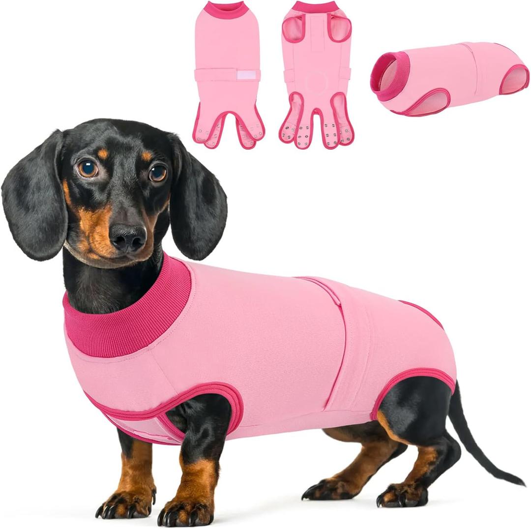 Queenmore Recovery Suit for Dogs Breathable Dog Onesie, Pet Surgical Recovery Suit Female Spay E-Collar & Cone Alternative Dog Wound Heal Prevent Licking Pet Surgery Recovery Suit, Pink,M