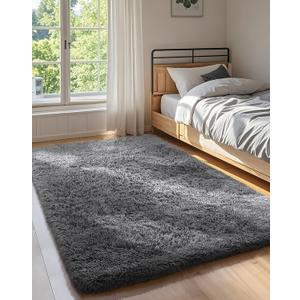 Ophanie 3x5 Rug, Bedside Preppy Dorm Area Rug, College Essentials Non Slip Grey Small Carpets for Bedroom, Anti Slip Fluffy Gray Living Room Rugs Home Decor Aesthetic, Nursery