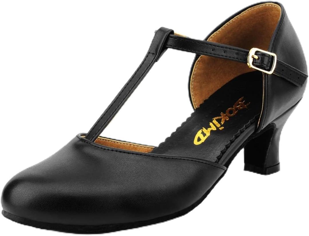 Women's T-Strap Latin Salsa Ballroom Dance Heels Black Character Shoes Prom Wedding Dress Pumps (5)