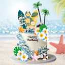 Summer Happy Birthday Cake Topper Surfboard Palm Model Tree Beach Umbrella Chair for Swimming Party Luau Birthday Baby Shower Supplies (Surfboard)