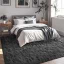FinRec 5x8 Feet Grey Rugs for Living Room Bedroom, Fluffy Shaggy Area Rug, Non-Slip Soft Shag Rug for Nursery Kids Room Dorm Room Home Decor, Indoor Plush Floor Carpet