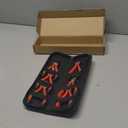 6-Piece Mini Pliers Set with Needle Nose, Linesman, Diagonal, Bent Nose, End Cutting, and Long Nose Pliers for Electronics Repair and Jewelry Making in Red and Black, Includes Storage Pouch