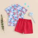 FEIBEL 4th of July Outfit Baby Boy Clothes Set Short-Sleeve Button Shirt and Shorts 2 Piece Stars Stripes Print Holiday Outfit (Checkers, 3-4 Years)