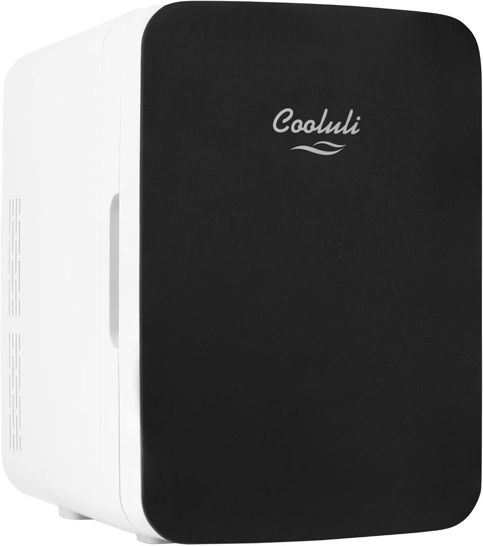 Cooluli 10L Mini Fridge for Bedroom, Car, Office Desk & Dorm - Portable Thermoelectric Cooler & Warmer for Food, Drinks, Skincare - AC/DC Refrigerator with Glass Front, Black, 10 Liter