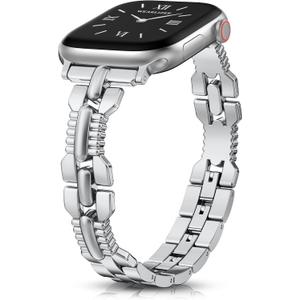 Wearlizer Slim Metal Bracelet Compatible with Apple Watch Bands Women | Thin Dressy Stainless Steel Strap Designer for iWatch Series 11 10 9 8 7 6 5 4 SE/Ultra 3 2 1 42/46/38/40/41/44/45/49mm