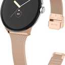 FitTurn Slim Metal Bands for Google Pixel Watch 4 3 41mm/2 1 Band Women Men, Grids Thin Stainless Steel Mesh Loop Snap Clasp Strap Replacement for Pixel Watch 4 3 41mm Fitness & Health Tracker (RoseGold)