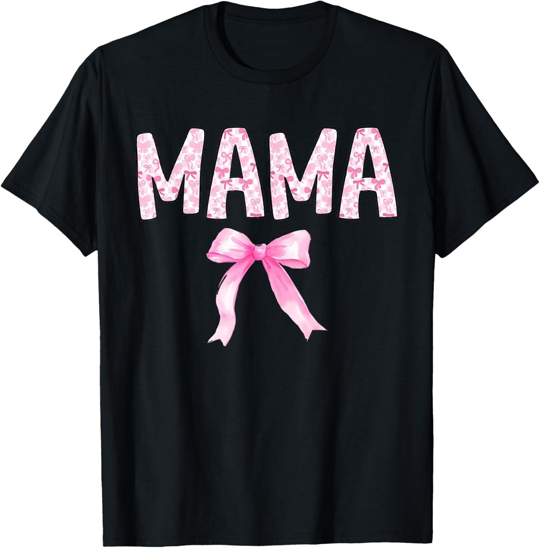 Mama Birthday Squad Matching Coquette Bow Family Party T-Shirt (Black, L)