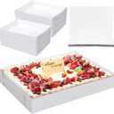 6 Set 26 x 18 x 4 Inch Corrugated Full Sheet Cake Box Bottom with Thick Cake Boards White Non Window Sheet Cakes Box Bottom Large Greaseproof Rectangle Bakery Tray for Packaging Cupcakes, 26 x 18.5 x 4 inches