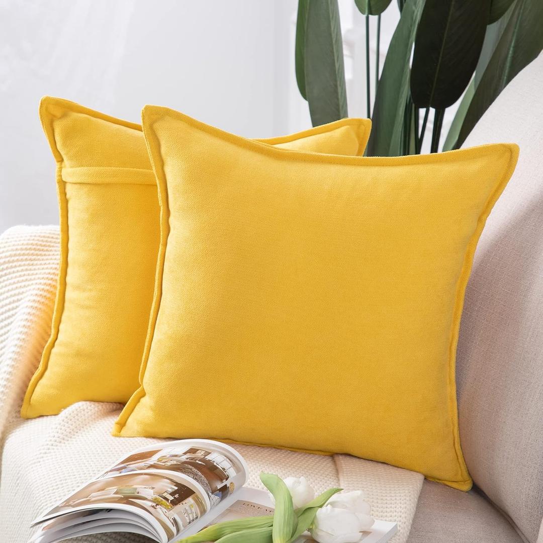 MADIZZ Set of 2 Short Chenille Throw Pillow Covers 24x24 Inch Yellow Soft Decorative Cushion Cover for Sofa Bedroom Pillow Shell