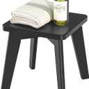 Shower Stool for Shaving Legs Kids Adults Small Bench for Bathroom Sink Bedroom Bamboo Wooden Stool for Inside Shower Black 10 inch (Medium-9.65"x9.65"x10")