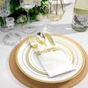 Goodluck 400 PCS Gold Plastic Silverware with Pocket Napkins for 100 Guests, Heavy Duty Disposable Cutlery Set & Linen Feel Napkins, Plastic Flatware with Guest Towels for Wedding, Party and Catering