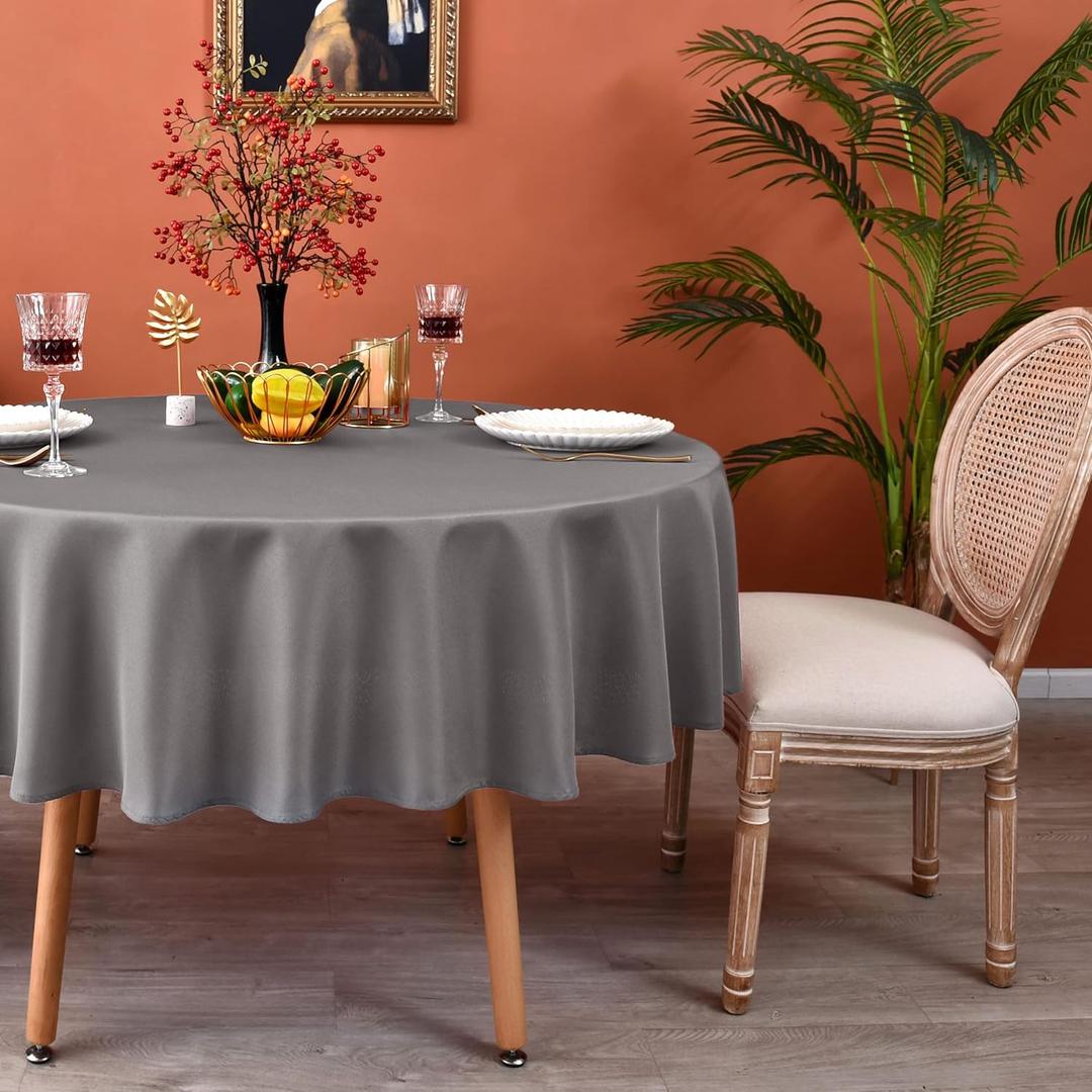 MEANMOY Grey 210 GSM Water & Stain Resistant Round Tablecloth for Circle Table - Solid Small 48 Inch Table Cloth Cover in Wrinkle Free Durable Washable Polyester Fabric for Wedding, Party, Banquet