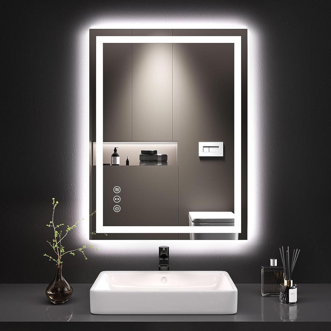 LOAAO 20X28 LED Bathroom Mirror with Lights, Anti-Fog, Dimmable, Backlit + Front Lit, Lighted Bathroom Vanity Mirror for Wall, Memory Function, Tempered Glass, Shatter-Proof, ETL Listed