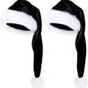 kockuu Long Fluffy Black and White Santa Hats Set with Plush Brim and Liner for Adults Christmas Hat Party Supplies & Gifts (2 Pack)
