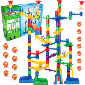 Marble Genius Marble Run - 150 Complete Pieces Maze Track Easter Toys for Adults, Teens, Toddlers & Kids Aged 4-8 Years Old, (85 Translucent Marbulous Pieces + 65 Glass-Marble Set), Super Set