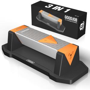 Goodjob Diamond Sharpening Stone 3 Side Grit 400/1000/8000 Premium Industrial Diamond & Ceramic Whetstone Knife Sharpener Suitable for Steel of any Hardness with Angle Guide and Non-Slip Base (GB-3D) (Small)