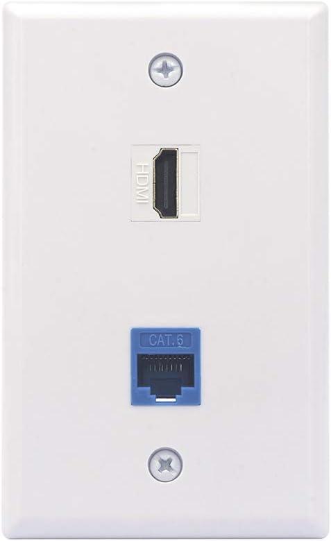 VCE HDMI Ethernet Wall Plate, (UL Listed) RJ45 CAT6 Keystone Jack and 4K HDMI Female to Female Keystone Jack Insert, 2-Port Wall Plate for HDTV