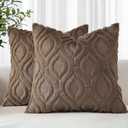 decorUhome Throw Pillow Covers 18x18 Inch Set of 2, Soft Plush Faux Wool Brown Solid Couch Pillow Covers, Accent Farmhouse Neutral Square Pillow Cases for Sofa Bed Living Room